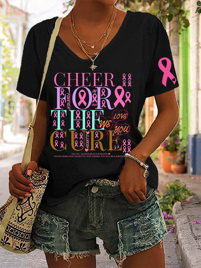 Breast Cancer Awareness Print Short Sleeve T-Shirt