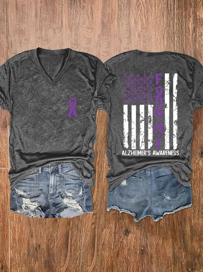 Women's Alzheimer's Awareness Printed V-Neck T-Shirt