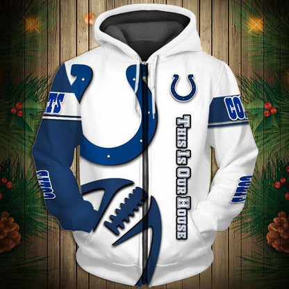 Indianapolis Colts  Men's Casual Zipper Hooded Sweatshirts