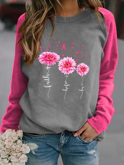 Faith and Pink Ribbon Print Colorblock Sweatshirt