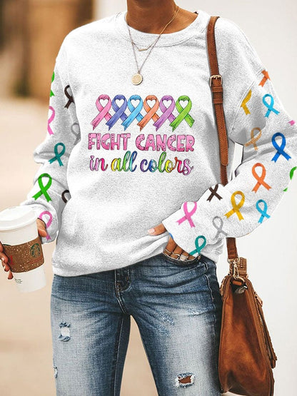 Women's Fight Cancer In All Colors Print Casual Sweatshirt