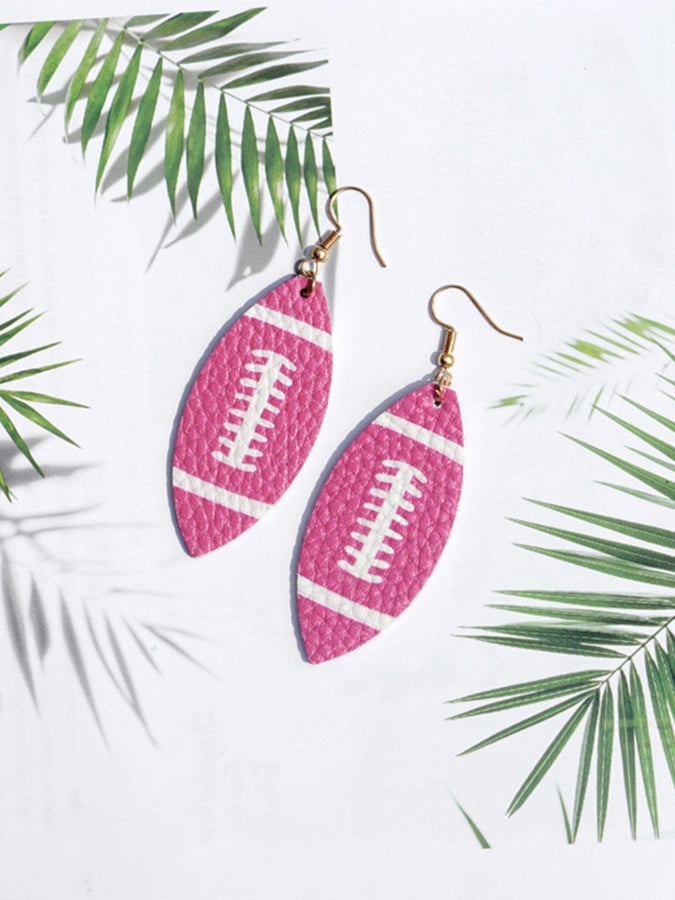 Women's PU Leather Pink Football Earrings