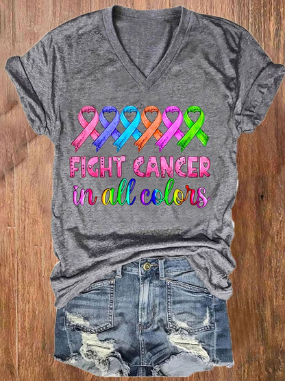 Women's Breast cancer Fight Cancer In all Colors Printed Casual T-shirt