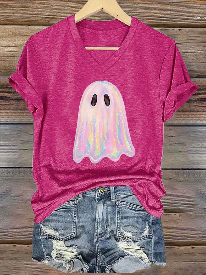 Women's Halloween Ghost Print T-Shirt