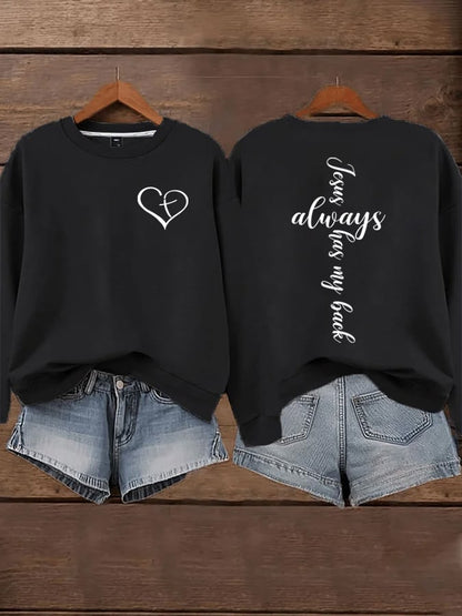 Women's Jesus Has My Back Print  Sweatshirts