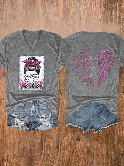 Women'S Breast cancer warrior Awareness V Neck T-Shirt