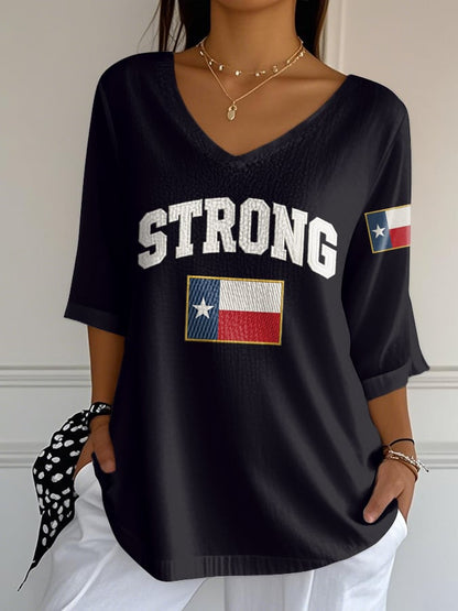 🙏💔Join us in praying for Texas.🙏V-Neck Retro Texas Strong Print T-Shirt