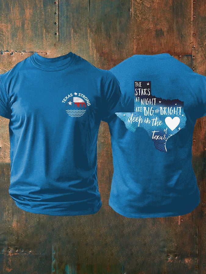 🙏💔Join us in praying for Texas.🙏Retro Man's Texas Strong The Stars At Night Are Big And Bright Deep In The Heart Of Texas Print T-Shirt