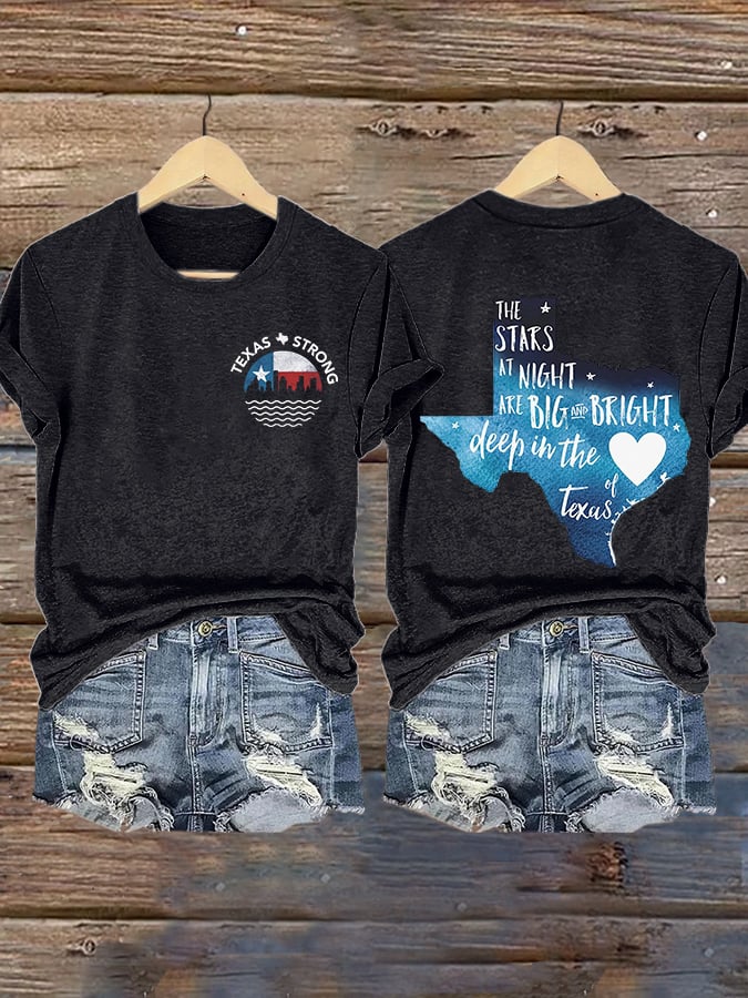 🙏💔Join us in praying for Texas.🙏Retro Texas Strong The Stars At Night Are Big And Bright Deep In The Heart Of Texas Print T-Shirt