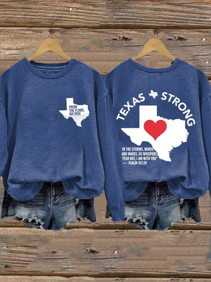 🙏💔Join us in praying for Texas.🙏Retro Texas Strong From The Flood, We Rise Texas Strong In The Storms, Winds And Waves, He Whispers,“Fear Not, I Am With You” Print Sweatshirt