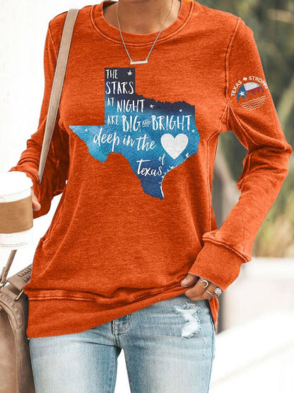 🙏💔Join us in praying for Texas.🙏Retro Texas Strong The Stars At Night Are Big And Bright Deep In The Heart Of Texas Print Sweatshirt