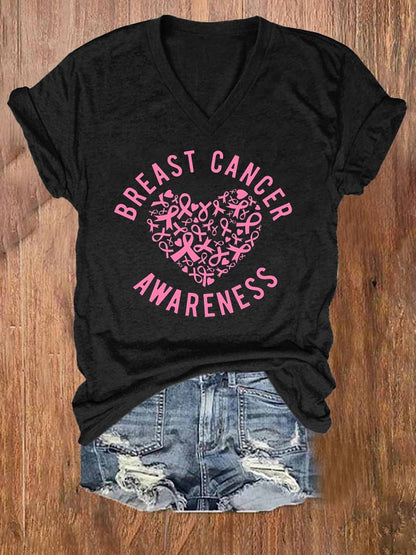 Women'S Breast Cancer Awareness Printed T-Shirt