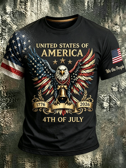 Men's casual American Eagle commemorative round neck T-shirt