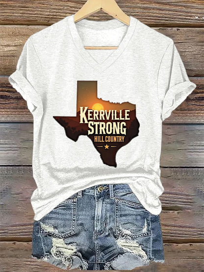 🙏💔Join us in praying for Texas.🙏V-Neck Retro Kerrville Strong Hill Country StrongPrint T-Shirt