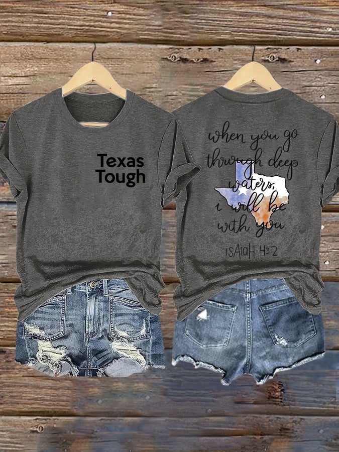 🙏💔Join us in praying for Texas.🙏Retro Texas Tough When You Go Through Deep Waters, I Will Be With You. Isaiah 43:2 Print T-Shirt