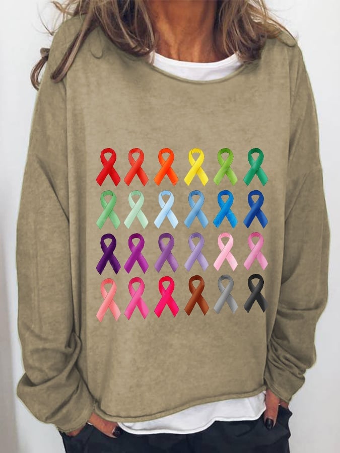 Women's Fight Cancer In All Colors Ribbon Sweatshirt