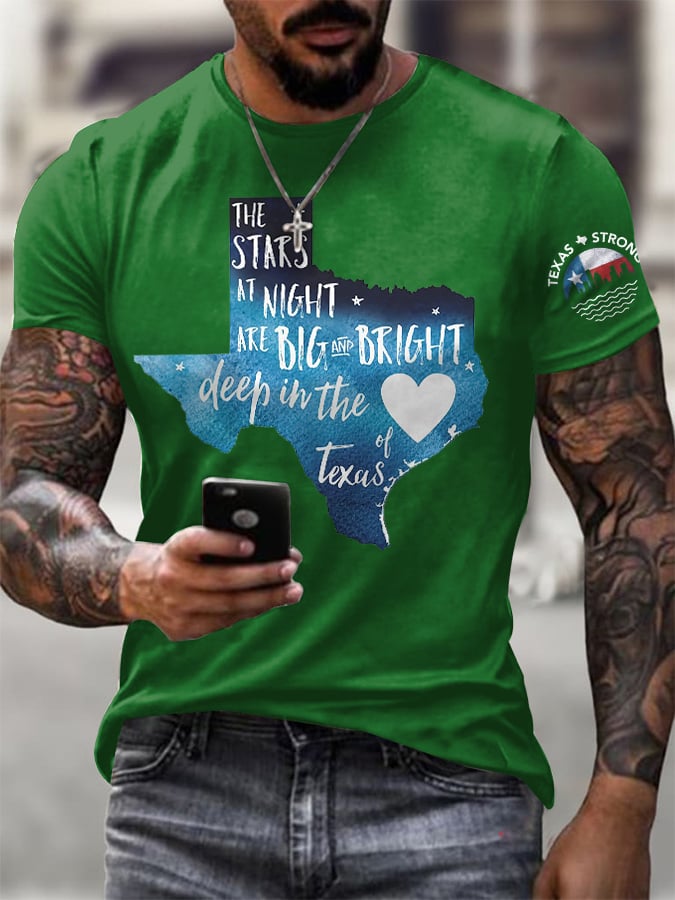 🙏💔Join us in praying for Texas.🙏Men's Retro Texas Strong The Stars At Night Are Big And Bright Deep In The Heart Of Texas Print T-Shirt