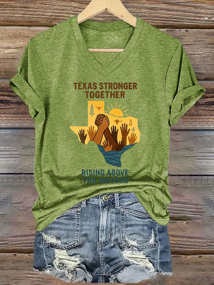 🙏💔Join us in praying for Texas.🙏Women's Texas Stronger Together Rising Above The Water Print T-shirt