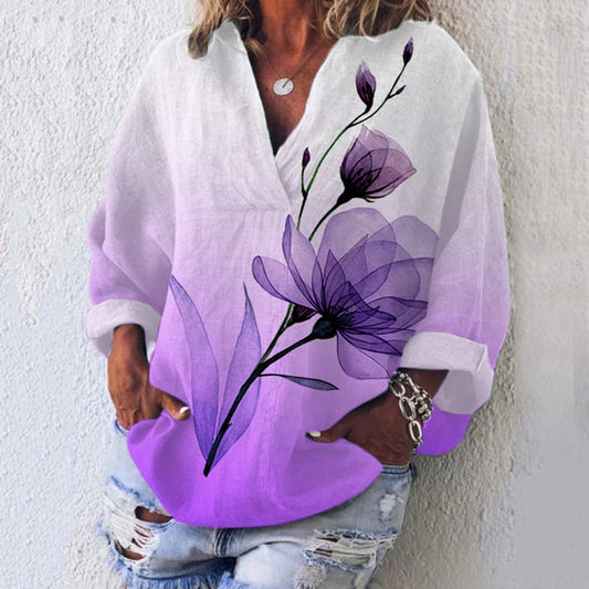 Women's Purple Floral  Dementia Alzheimer's Disease Awareness Cotton and Linen Casual Loose Top