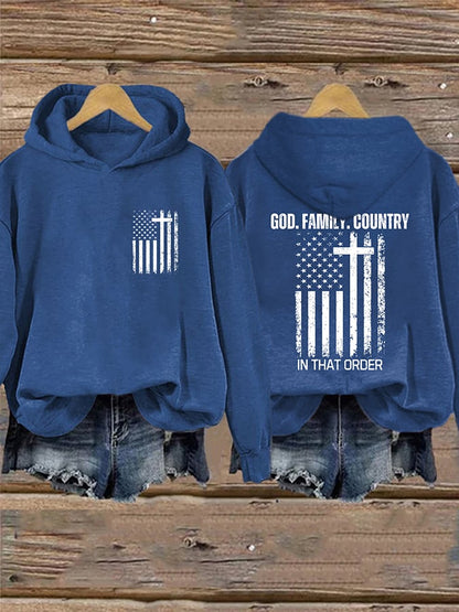 Women's God Family Country In That Order Print Casual Sweatshirt
