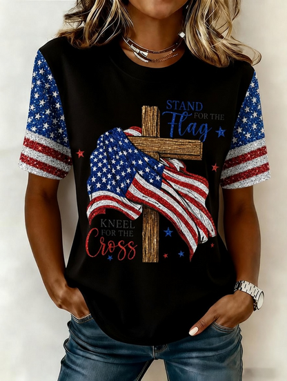 Women'S American Independence Day 250Th Anniversary Printed Short Sleeved T-Shirt