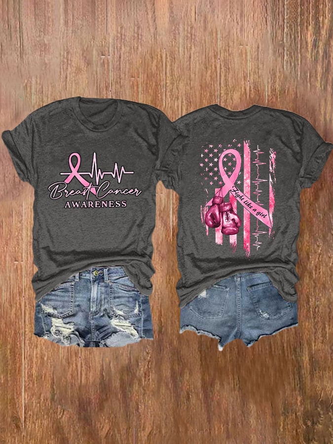 Women's Breast Cancer Awareness Casual Printed Short Sleeve T-Shirt