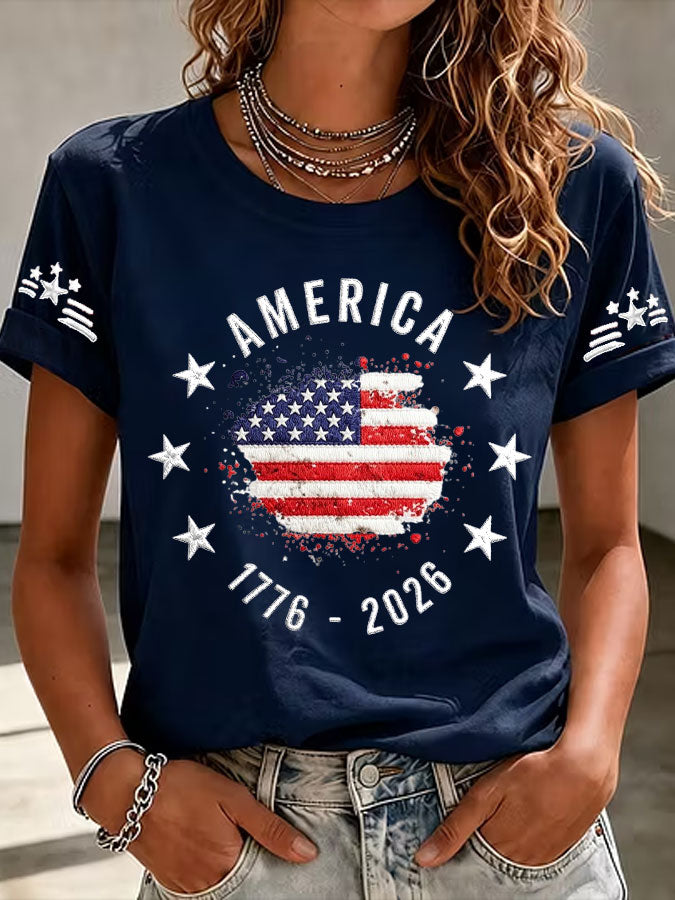 Women'S  America Flag Printed Casual T-Shirt