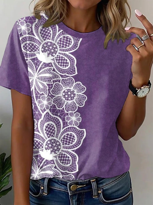 Women's Alzheimer's Disease Floral Print T-Shirt