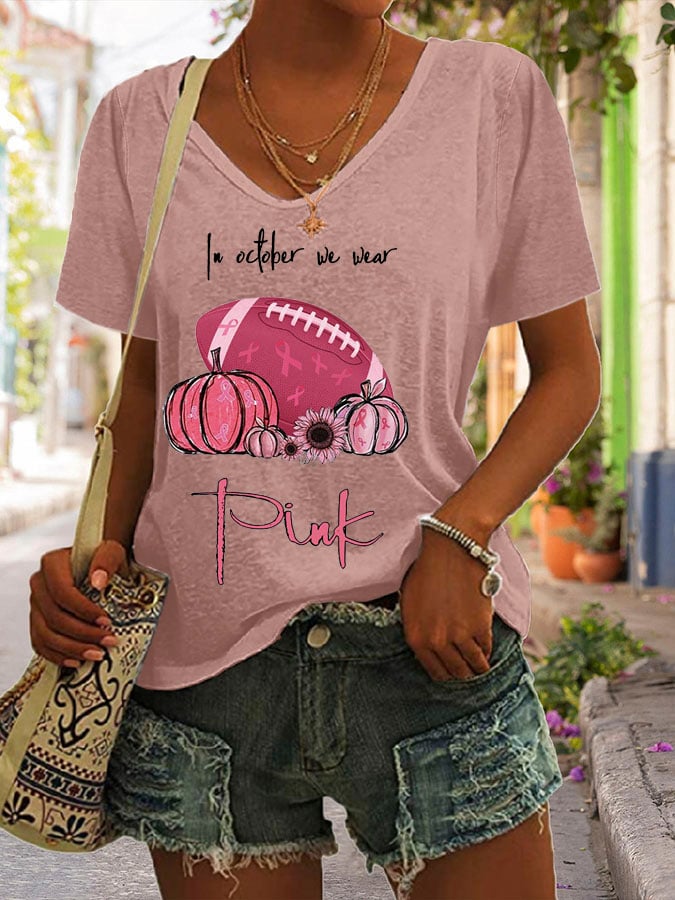 In October We Wear Pink Print Casual T-Shirt