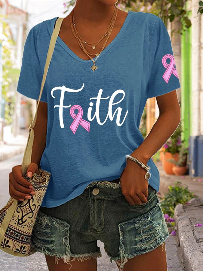 Women's Faith Breast Cancer Casual T-Shirt