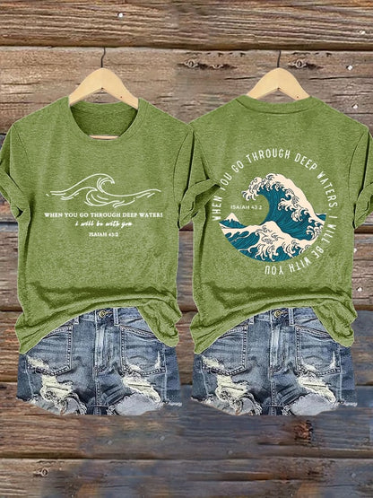 🙏💔Join us in praying for Texas.🙏Women's When You Go Through Deep Waters, I Will Be With You. Isaiah 43:2  Faith Printed T-Shirts
