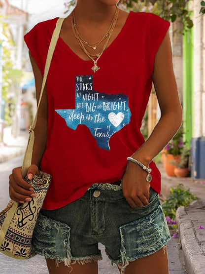 🙏💔Join us in praying for Texas.🙏V Neck Retro Texas Strong The Stars At Night Are Big And Bright Deep In The Heart Of Texas Print Tank Tops
