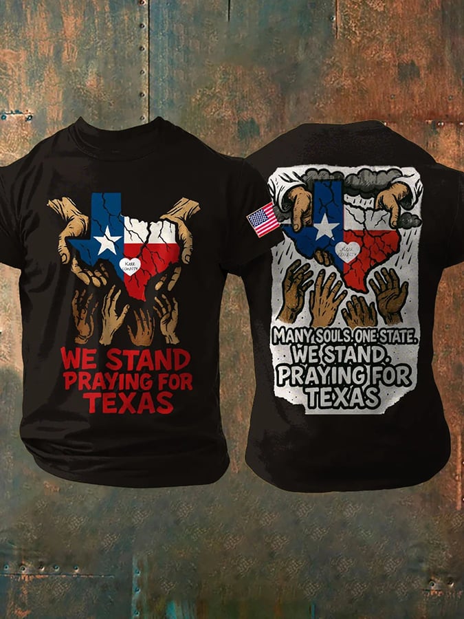 🙏💔Join us in praying for Texas.🙏Men's We Stand Praying For Texas Printed Round Neck T-Shirt