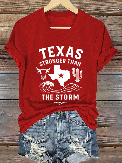 🙏💔Join us in praying for Texas.🙏Women's Texas Stronger Than The Storm Printed Short-Sleeved T-Shirt