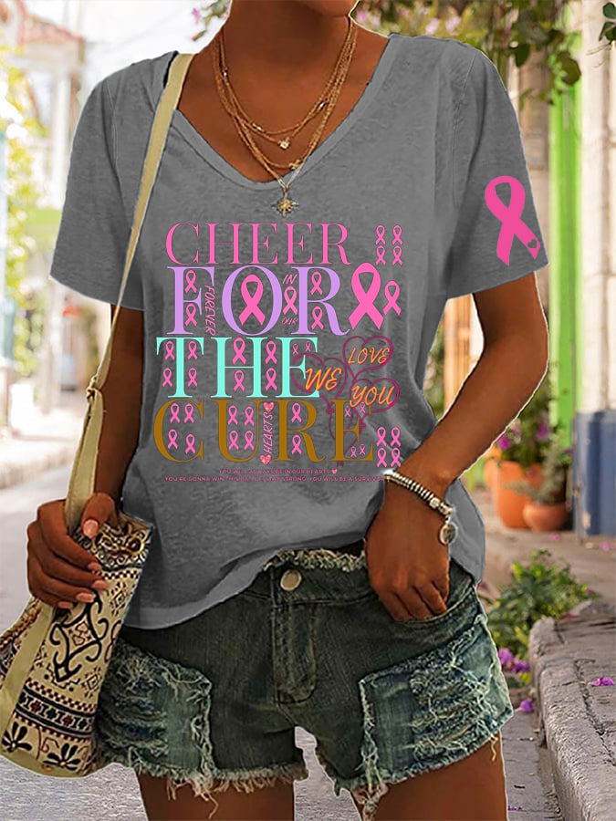 Breast Cancer Awareness Print Short Sleeve T-Shirt