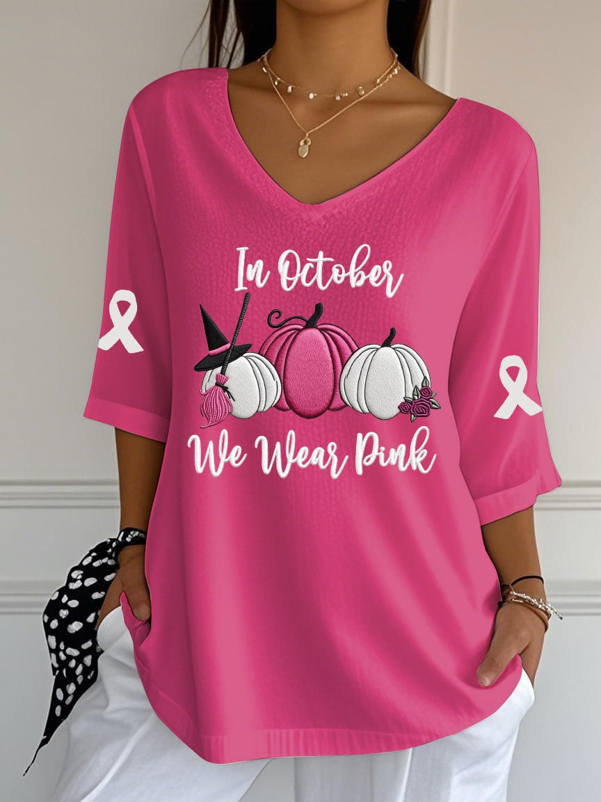 Women's Breast Cancer In October We Wear Pink Print Casual T-Shirt