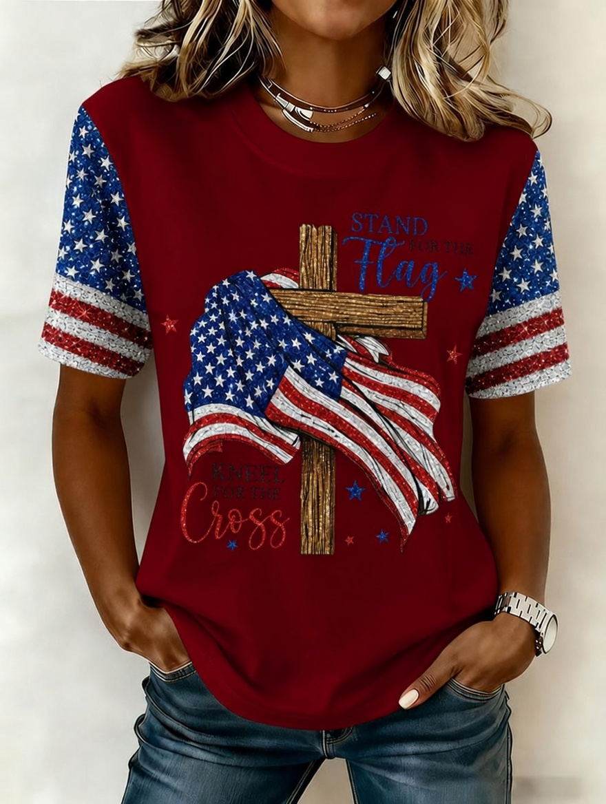 Women'S American Independence Day 250Th Anniversary Printed Short Sleeved T-Shirt