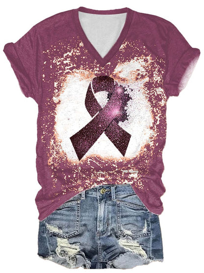 Women's Casual Ribbon Print Short Sleeve T-Shirt