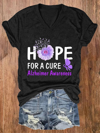Women's Hope For A Cure Alzheimer's Awareness Print T-shirt
