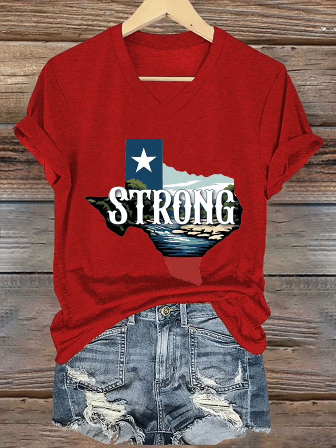 🙏💔Join us in praying for Texas.🙏Women's Texas Strong Print V-Neck T-Shirt