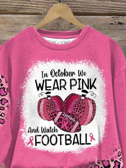 Retro Breast Cancer Awareness In October We Wear Pink And Watch Football Leopard Print Sweatshirt
