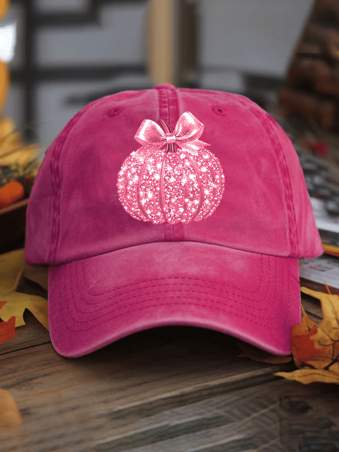 Pink Breast Cancer Sequin Pumpkin Print Hat