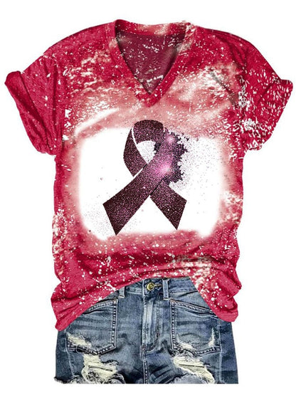 Women's Casual Ribbon Print Short Sleeve T-Shirt