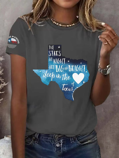 🙏💔Join us in praying for Texas.🙏Retro Texas Strong The Stars At Night Are Big And Bright Deep In The Heart Of Texas Print T-Shirt