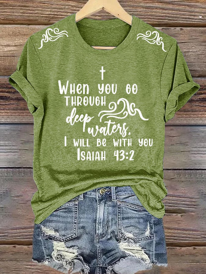 🙏💔Join us in praying for Texas.🙏Women's When You Go Through Deep Waters, I Will Be With You. Isaiah 43:2  Faith Printed T-Shirts