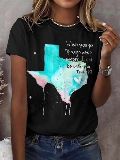 🙏💔Join us in praying for Texas.🙏Retro Texas Strong When You Go Through Deep Waters, I Will Be With You. Isaiah 43:2 Print T-Shirt