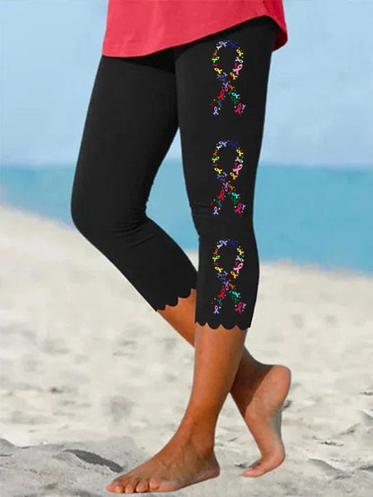 Women's All Cancer Awareness Ribbon Print Leggings