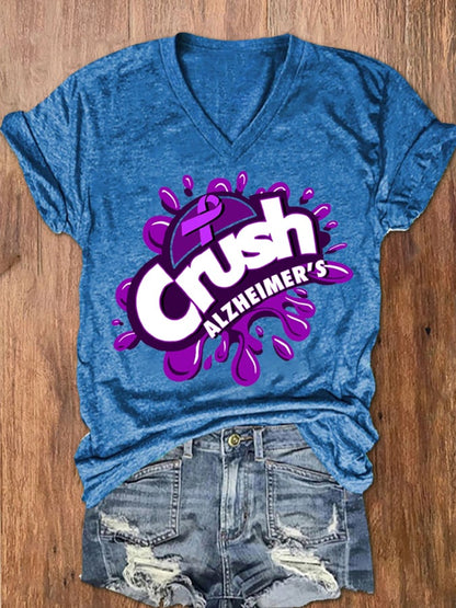 Women's Crush Alzheimer's Printed V-Neck T-Shirt