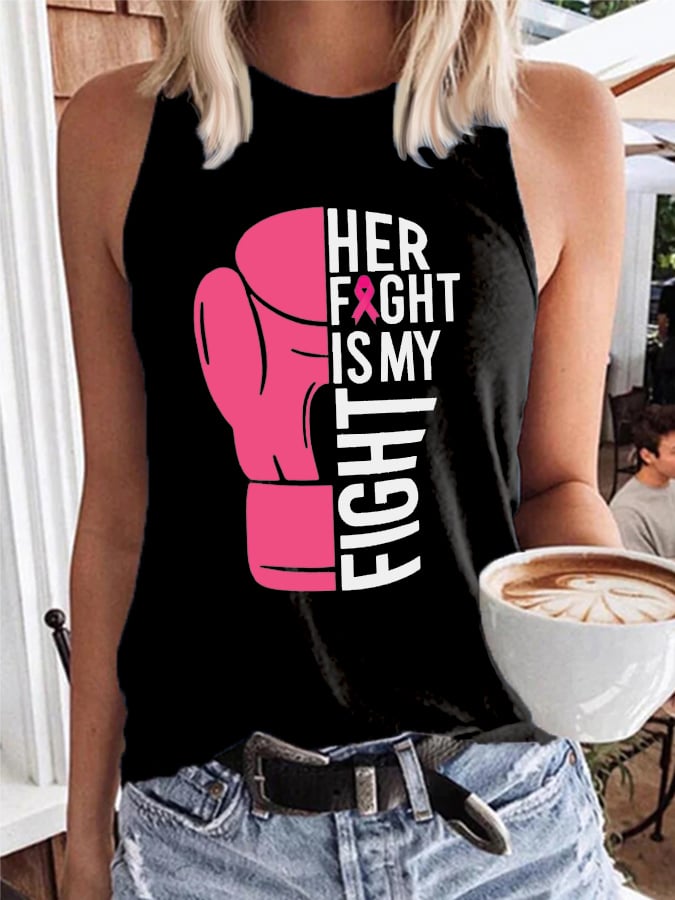 Women's Her fight is my fight Breast Cancer Awareness Print Casual Tank Top