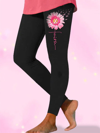 Women's Breast Cancer Awareness Pink Ribbon Print Leggings